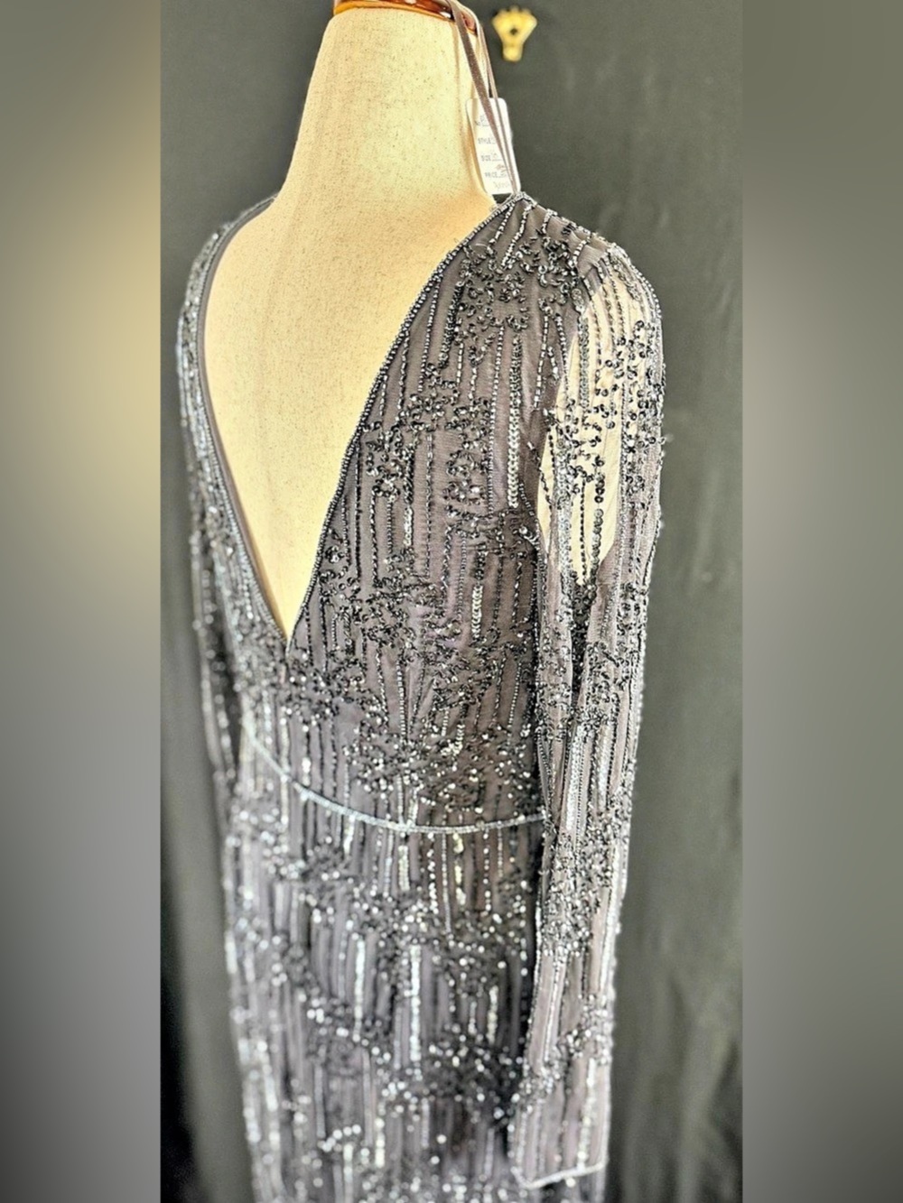 Adrianna Papell Platinum Gown Style House Of Wu 16 Beaded Maxi Black Black Tie - Picture 5 of 16